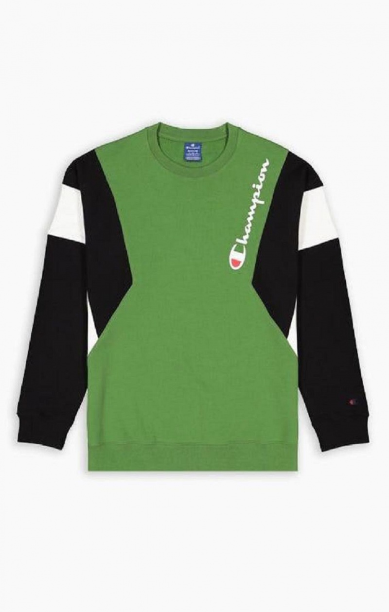 Champion Colour Block Bomull Terry Sweatshirt Tröjor Herr Gröna | 4890-RSVUW