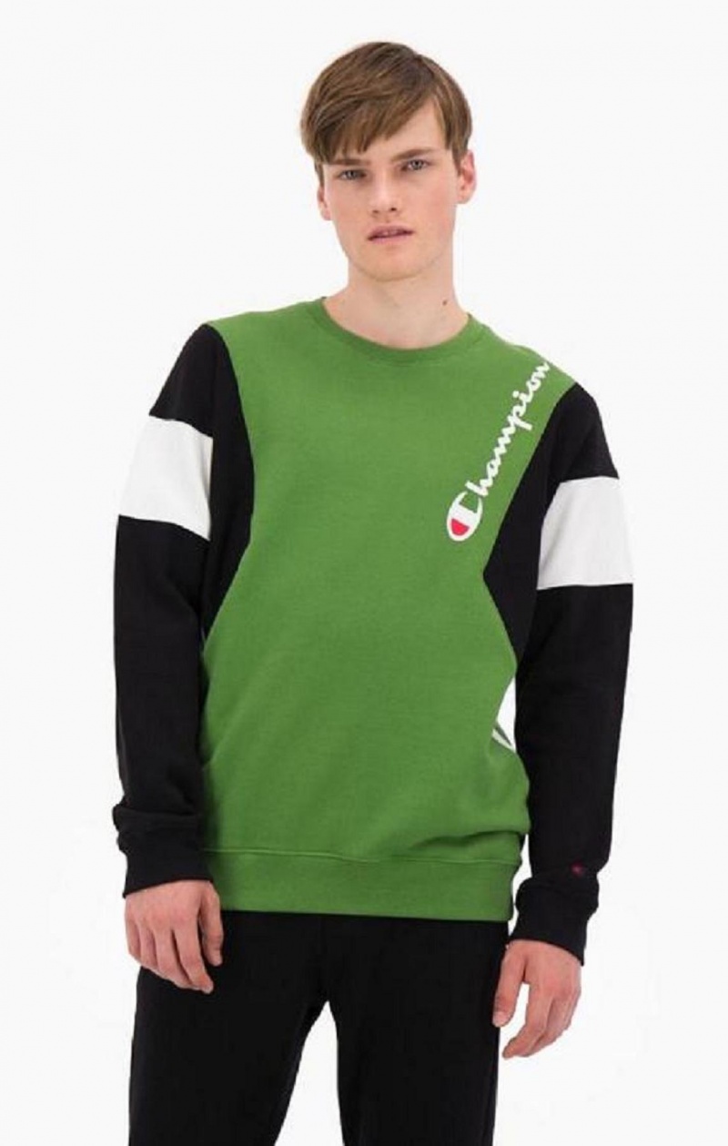 Champion Colour Block Bomull Terry Sweatshirt Tröjor Herr Gröna | 4890-RSVUW