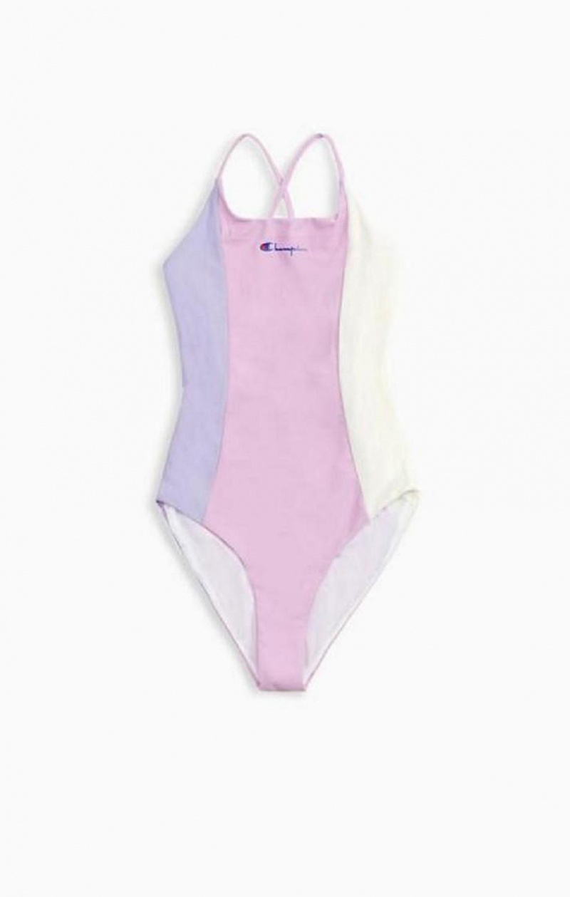 Champion Colour Block Cross Back Swimsuit Badkläder Dam Blå | 5731-FOBZQ