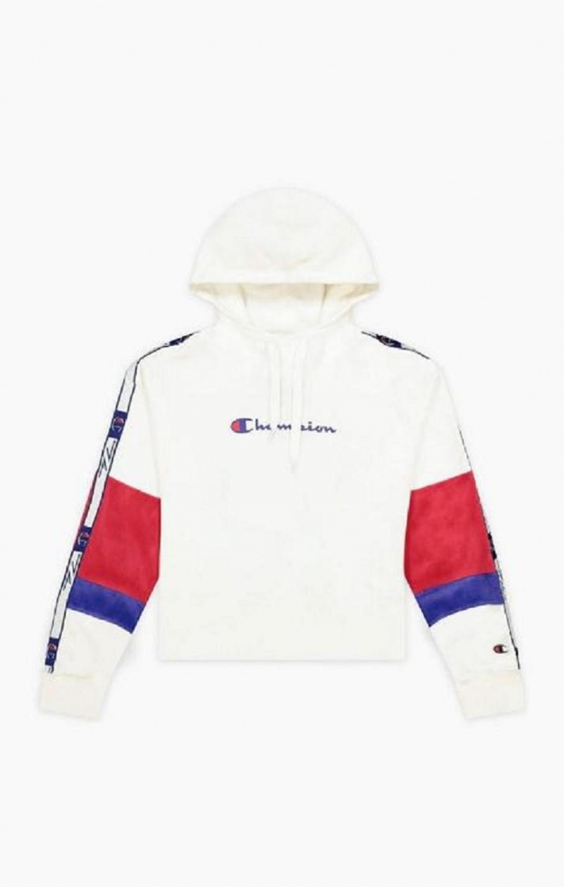 Champion Colour Block Jacquard Logo Tape Fleece Hoodie Hoodie Dam Vita | 6139-XHTDJ