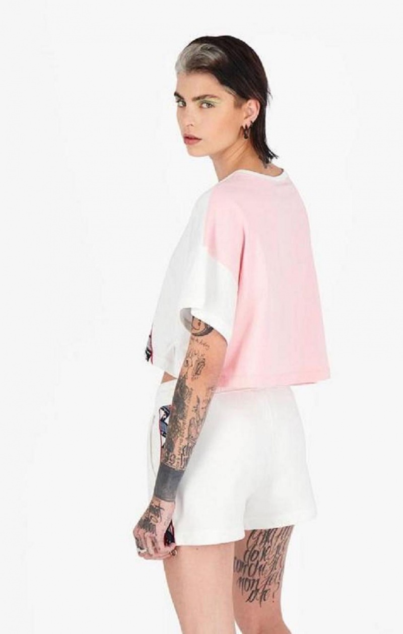 Champion Colour Block Jacquard Logo Tape T-Shirt T-shirt Dam Rosa Vita | 3257-KNOLI