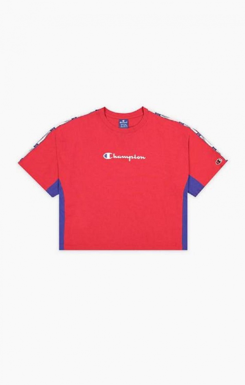 Champion Colour Block Jacquard Logo Tape T-Shirt T-shirt Dam Röda | 6847-NQZDY