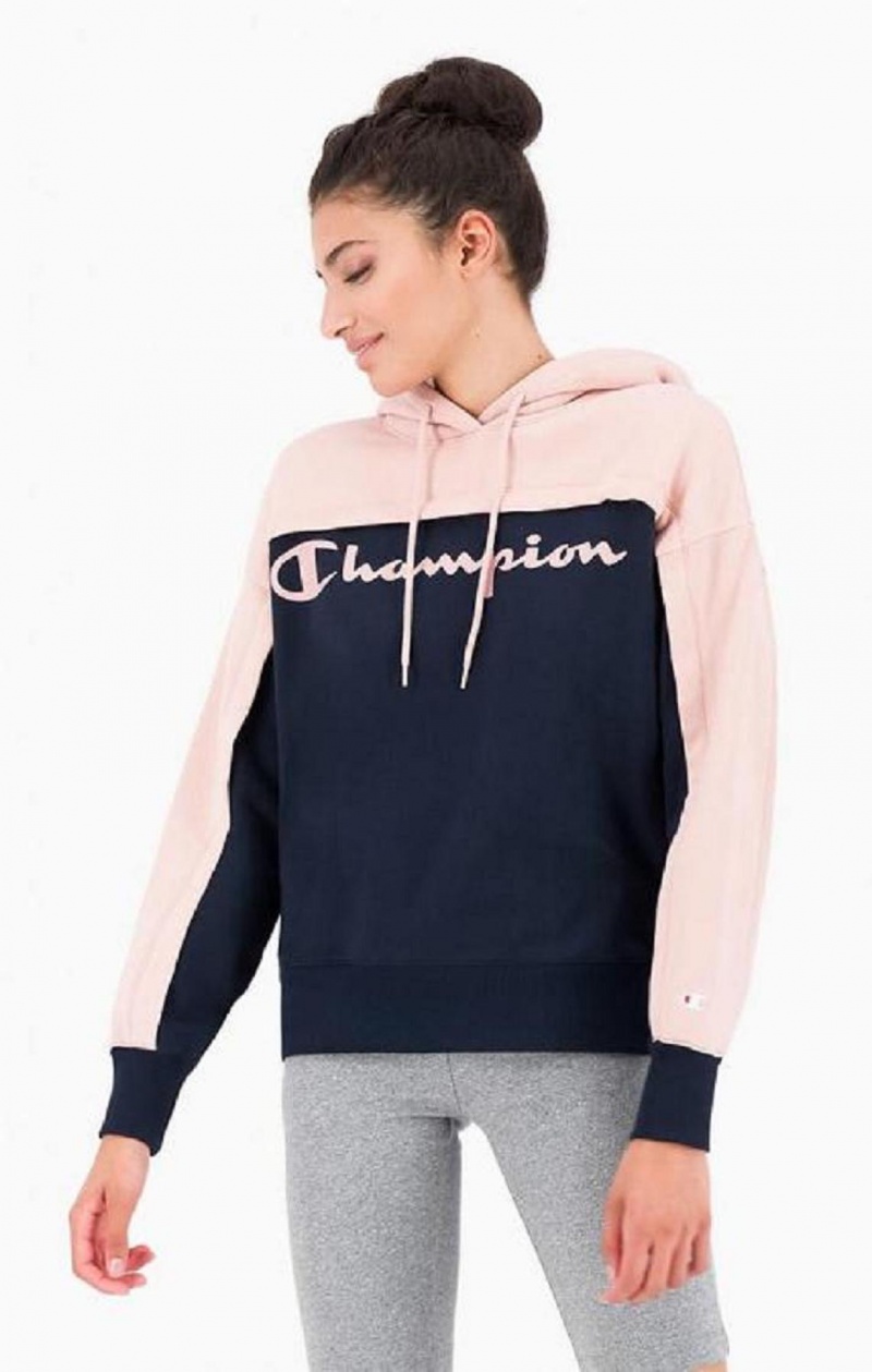 Champion Colour Block Logo Layer Fleece Hoodie Hoodie Dam Svarta | 0389-POTYI