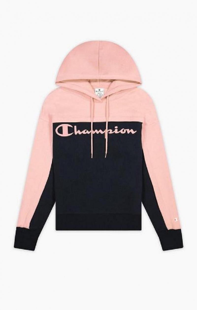 Champion Colour Block Logo Layer Fleece Hoodie Hoodie Dam Svarta | 0389-POTYI