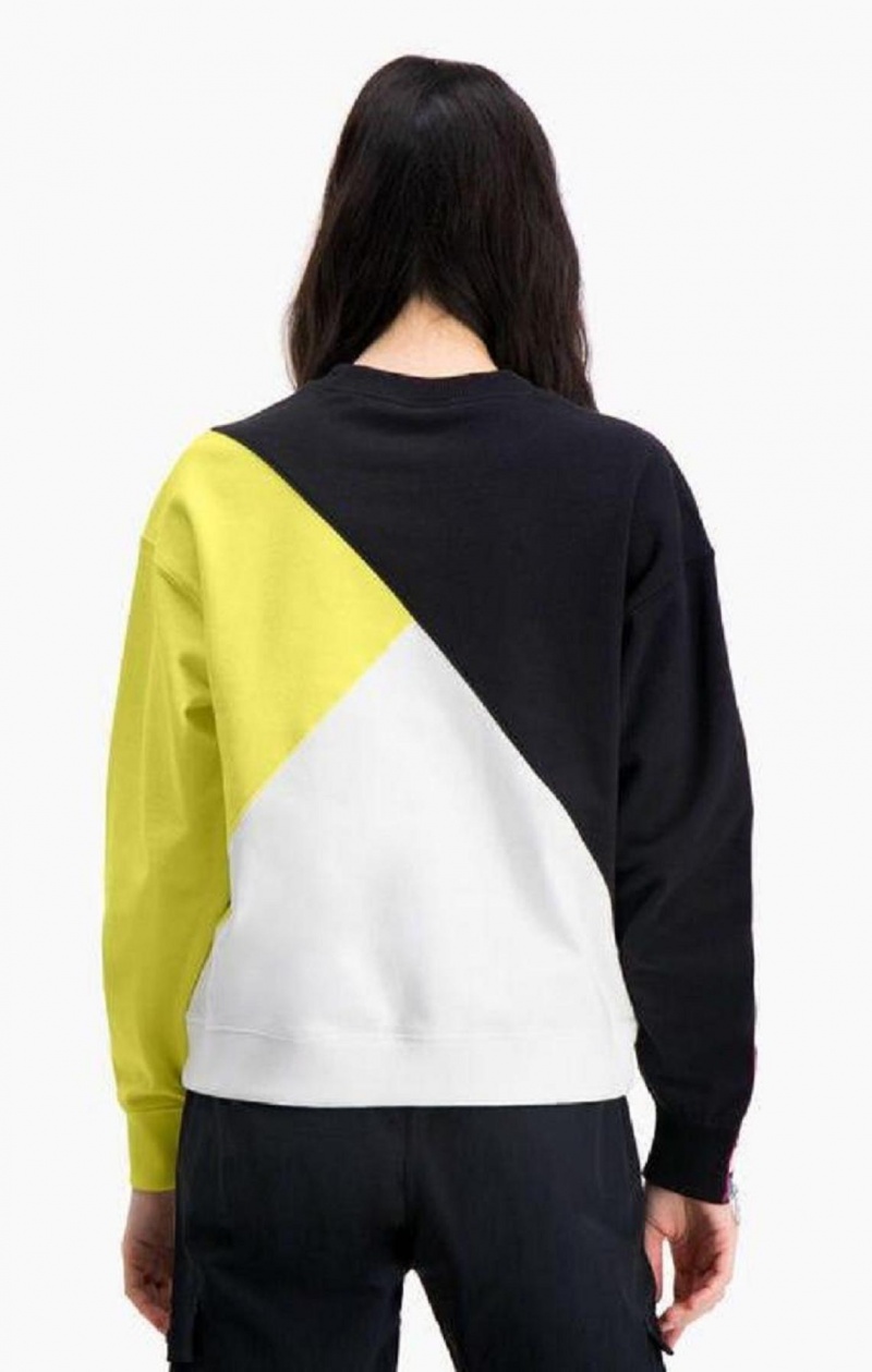 Champion Colour Block Logo Tape Sweatshirt Tröjor Dam Svarta Vita | 7493-NUQXP