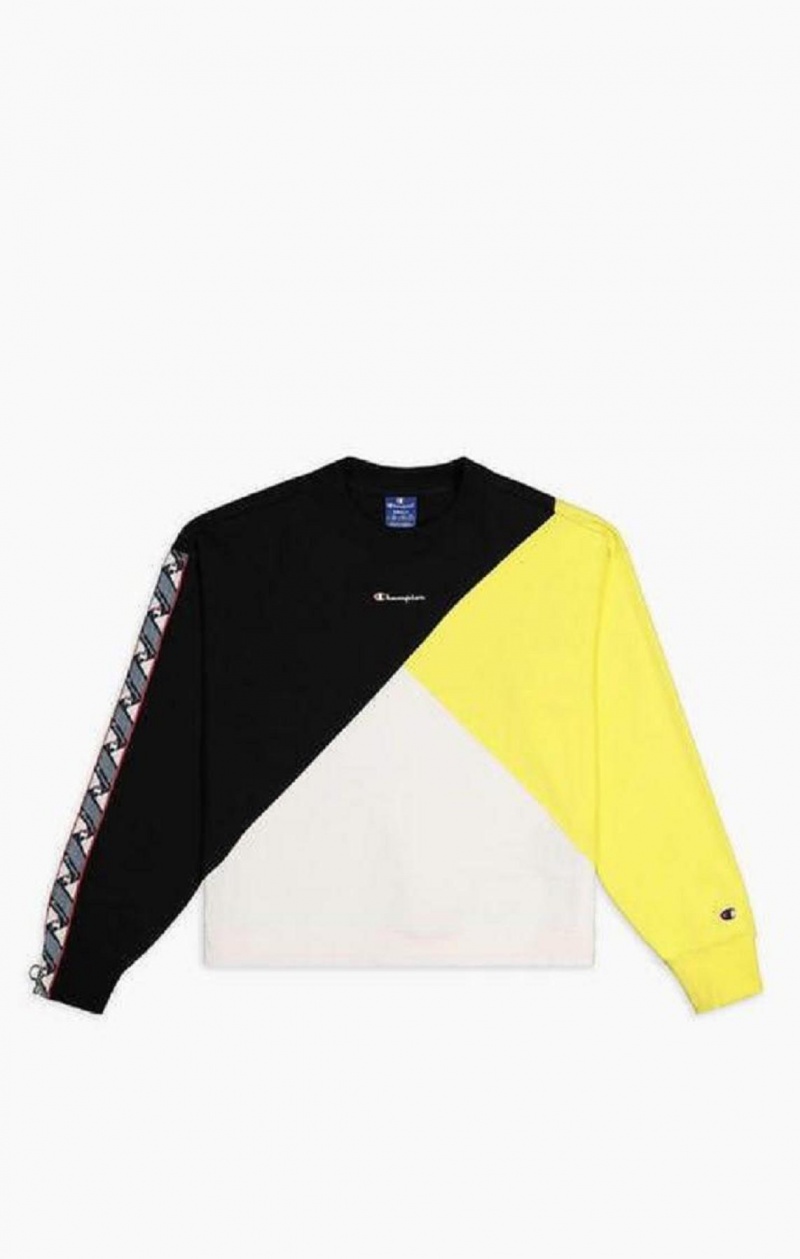 Champion Colour Block Logo Tape Sweatshirt Tröjor Dam Svarta Vita | 7493-NUQXP