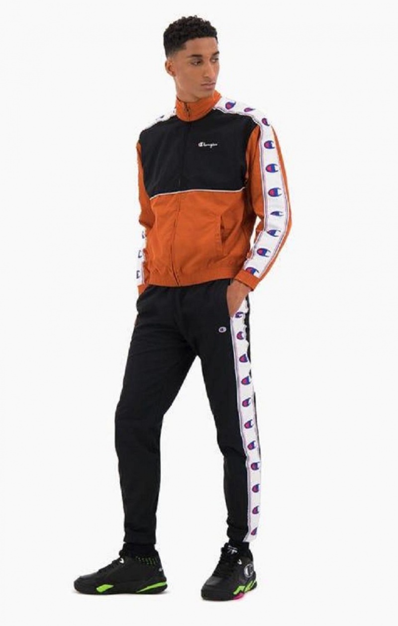 Champion Colour Block Logo Tape Trim Track Jacket Träningsoverall Herr Bruna | 5689-XZGPC