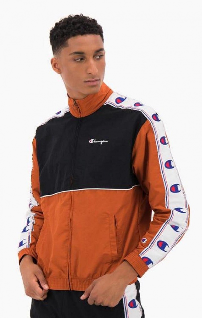 Champion Colour Block Logo Tape Trim Track Jacket Träningsoverall Herr Bruna | 5689-XZGPC