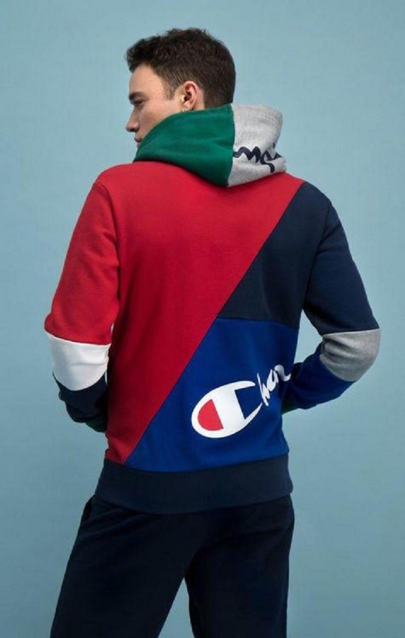 Champion Colour Block Patchwork Hoodie Hoodie Herr Röda | 5248-QLKMI