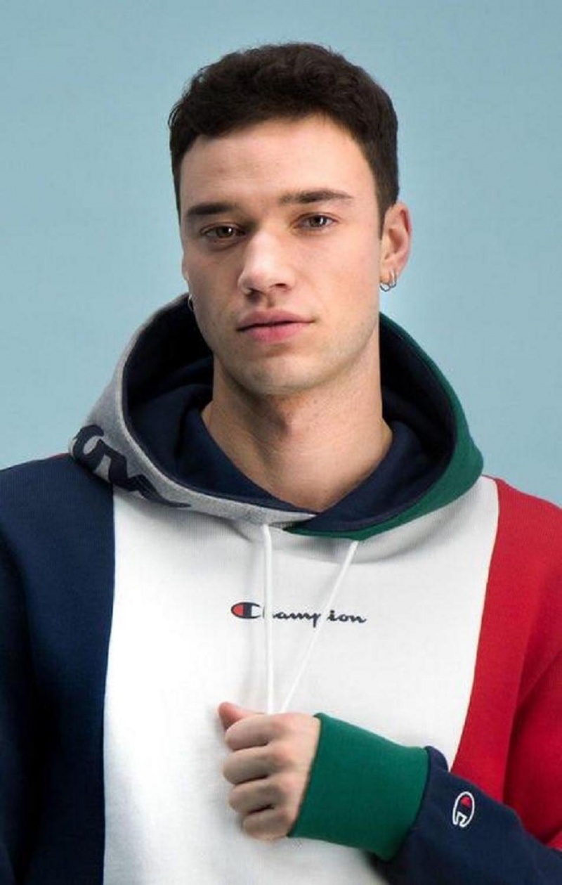 Champion Colour Block Patchwork Hoodie Hoodie Herr Röda | 5248-QLKMI