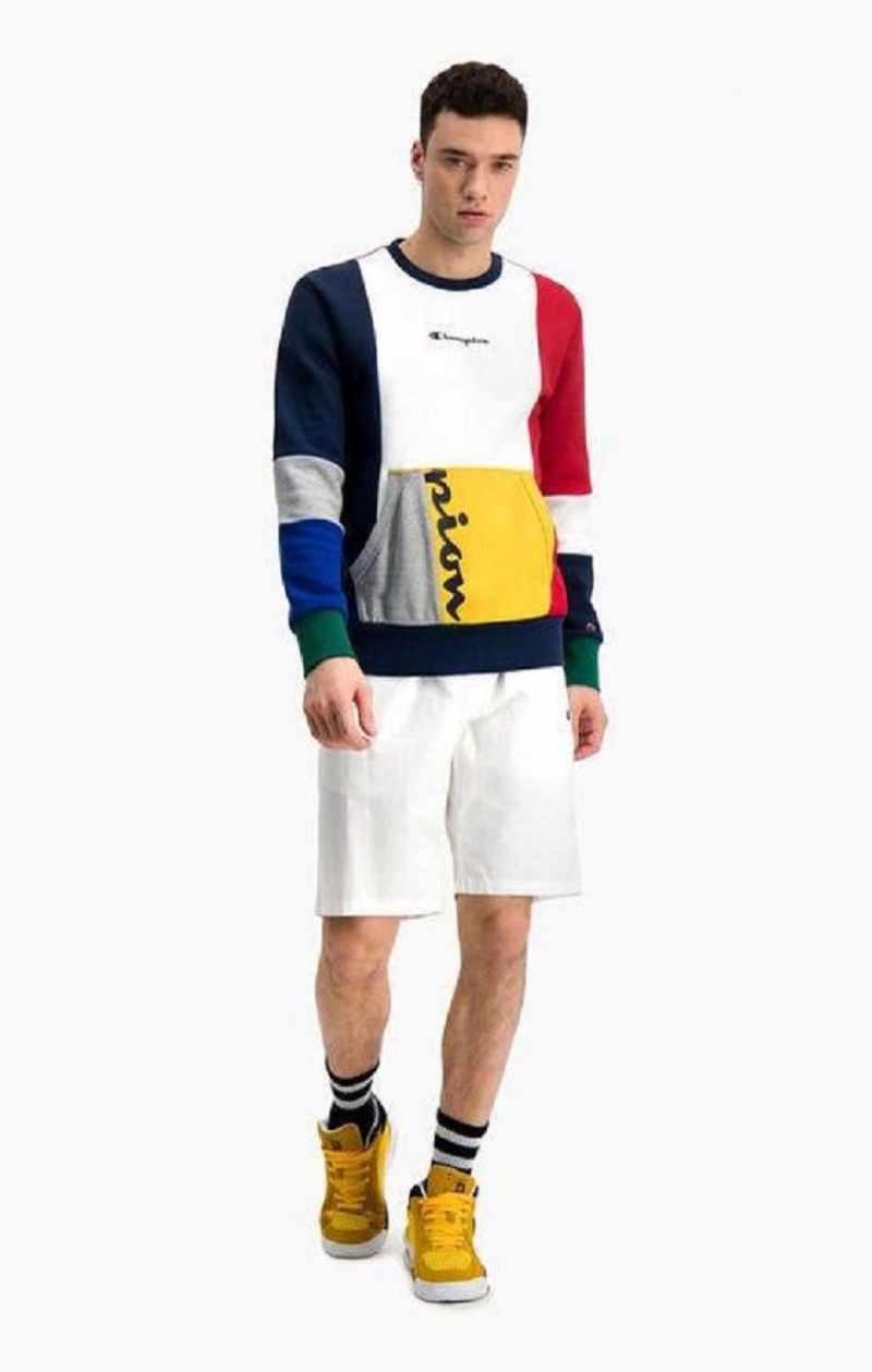 Champion Colour Block Patchwork Pocket Sweatshirt Tröjor Herr Röda | 7923-OIBFZ