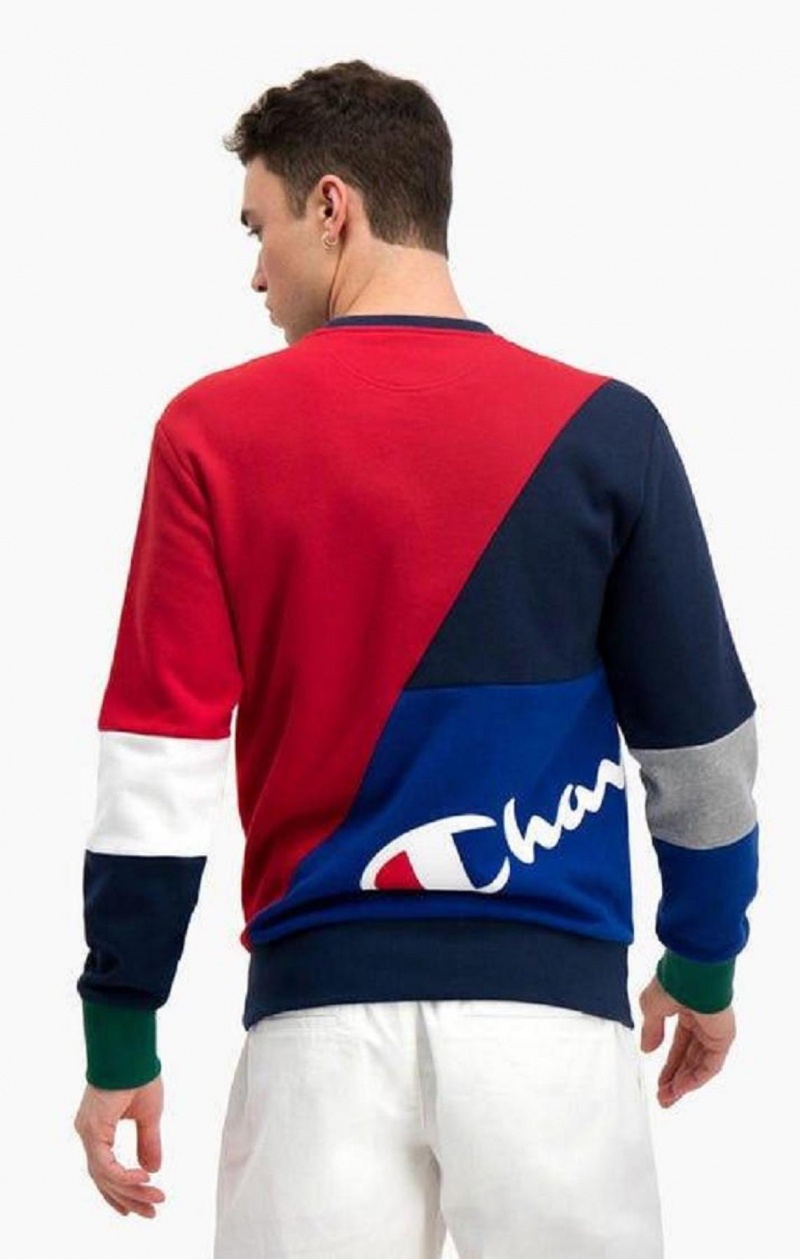 Champion Colour Block Patchwork Pocket Sweatshirt Tröjor Herr Röda | 7923-OIBFZ