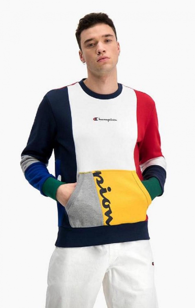 Champion Colour Block Patchwork Pocket Sweatshirt Tröjor Herr Röda | 7923-OIBFZ