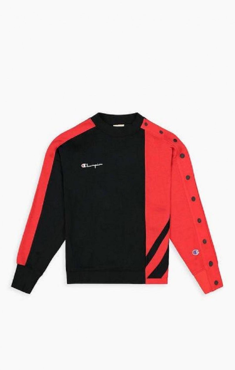 Champion Colour Block Popper Cropped Sweatshirt Tröjor Dam Svarta Röda | 3815-WRLIV