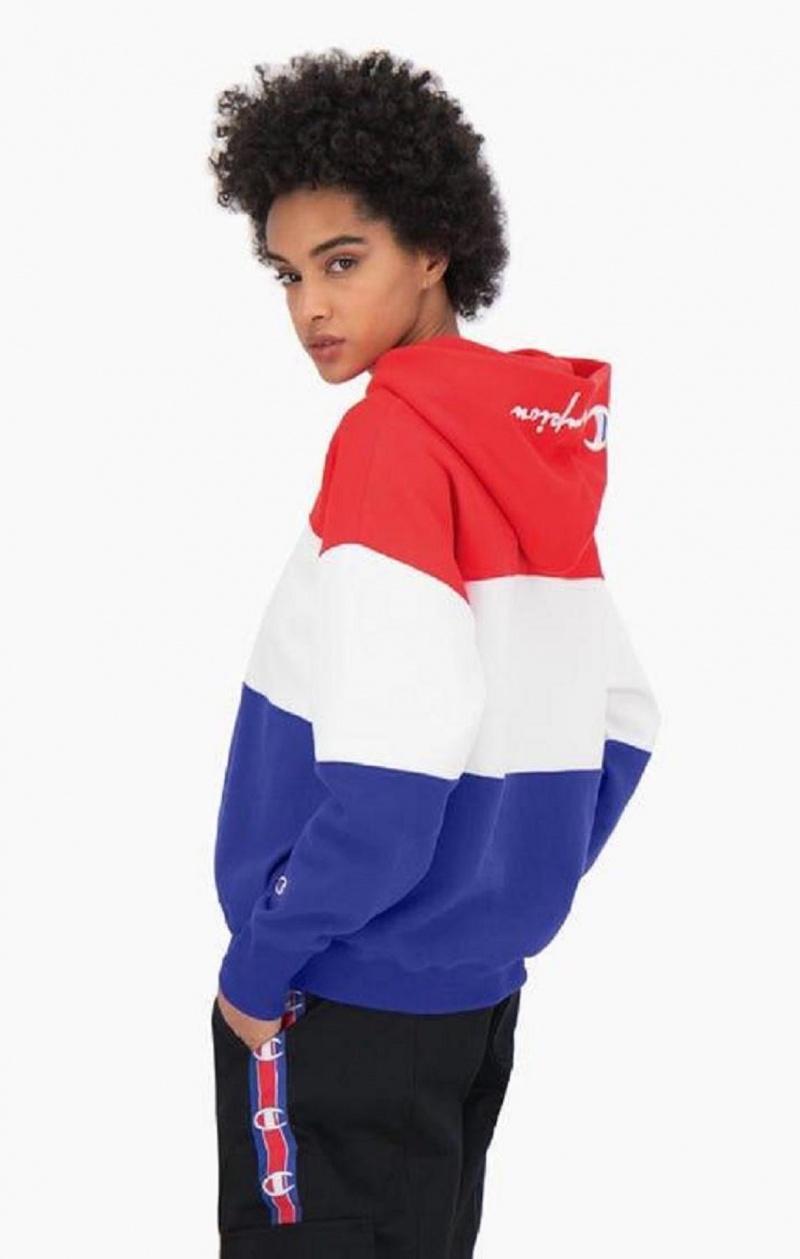 Champion Colour Block Reverse Weave Logo Hoodie Hoodie Dam Röda | 3470-GHQBP