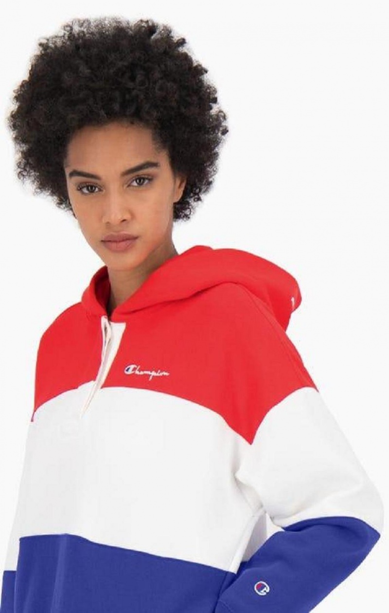 Champion Colour Block Reverse Weave Logo Hoodie Hoodie Dam Röda | 3470-GHQBP