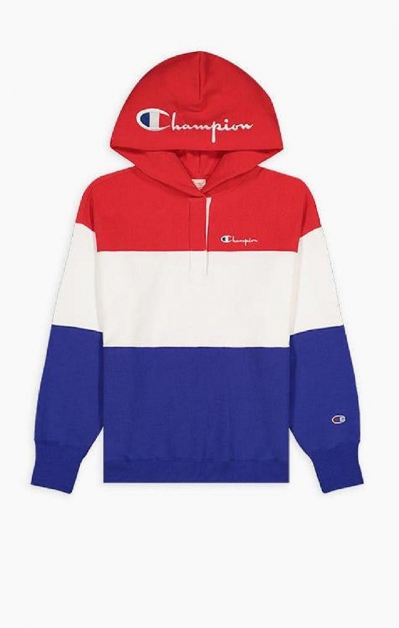 Champion Colour Block Reverse Weave Logo Hoodie Hoodie Dam Röda | 3470-GHQBP