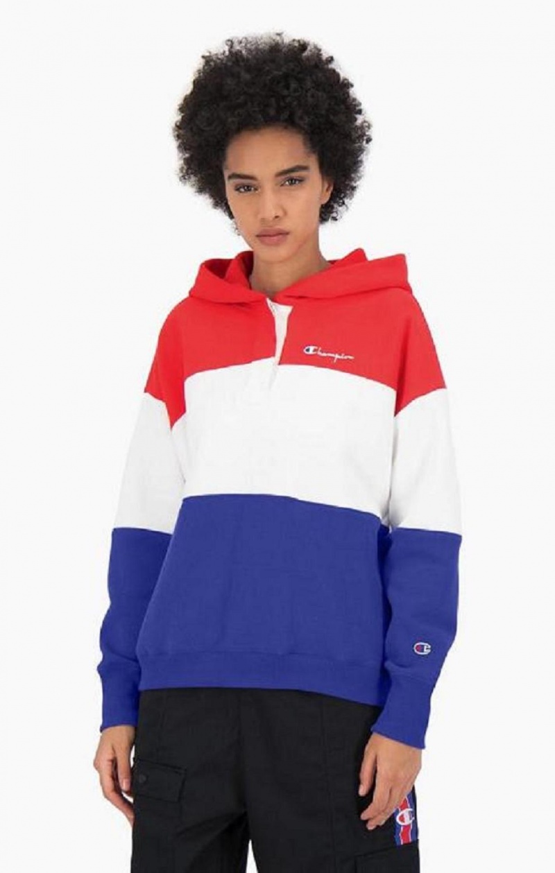 Champion Colour Block Reverse Weave Logo Hoodie Hoodie Dam Röda | 3470-GHQBP