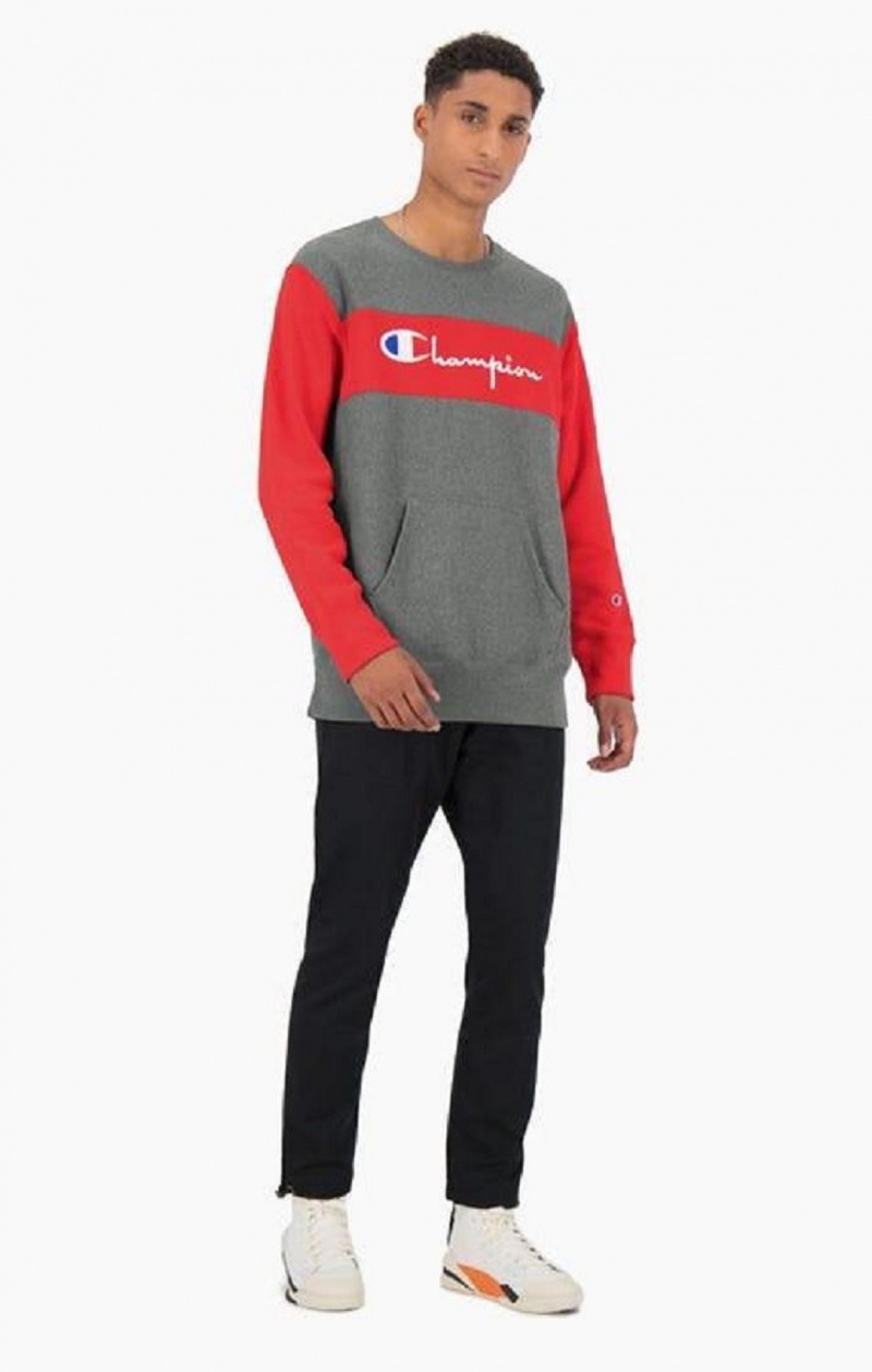 Champion Colour Block Reverse Weave Sweatshirt Tröjor Herr Mörkgrå | 1743-FRNQZ