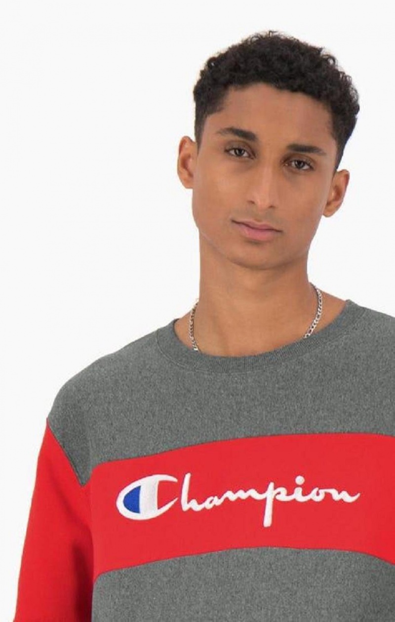 Champion Colour Block Reverse Weave Sweatshirt Tröjor Herr Mörkgrå | 1743-FRNQZ