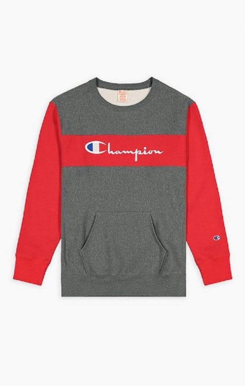 Champion Colour Block Reverse Weave Sweatshirt Tröjor Herr Mörkgrå | 1743-FRNQZ