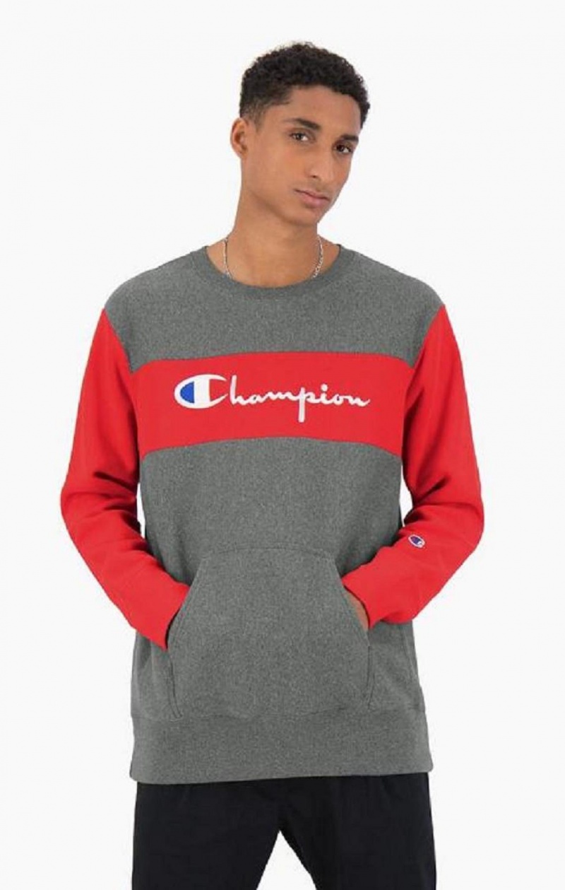 Champion Colour Block Reverse Weave Sweatshirt Tröjor Herr Mörkgrå | 1743-FRNQZ