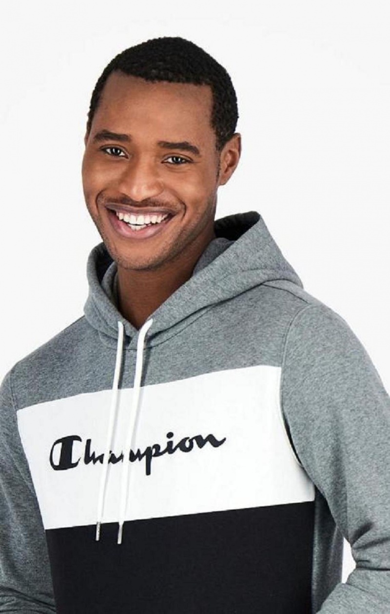 Champion Colour Block Script Logo Hoodie Hoodie Herr Mörkgrå | 8206-BWHNL