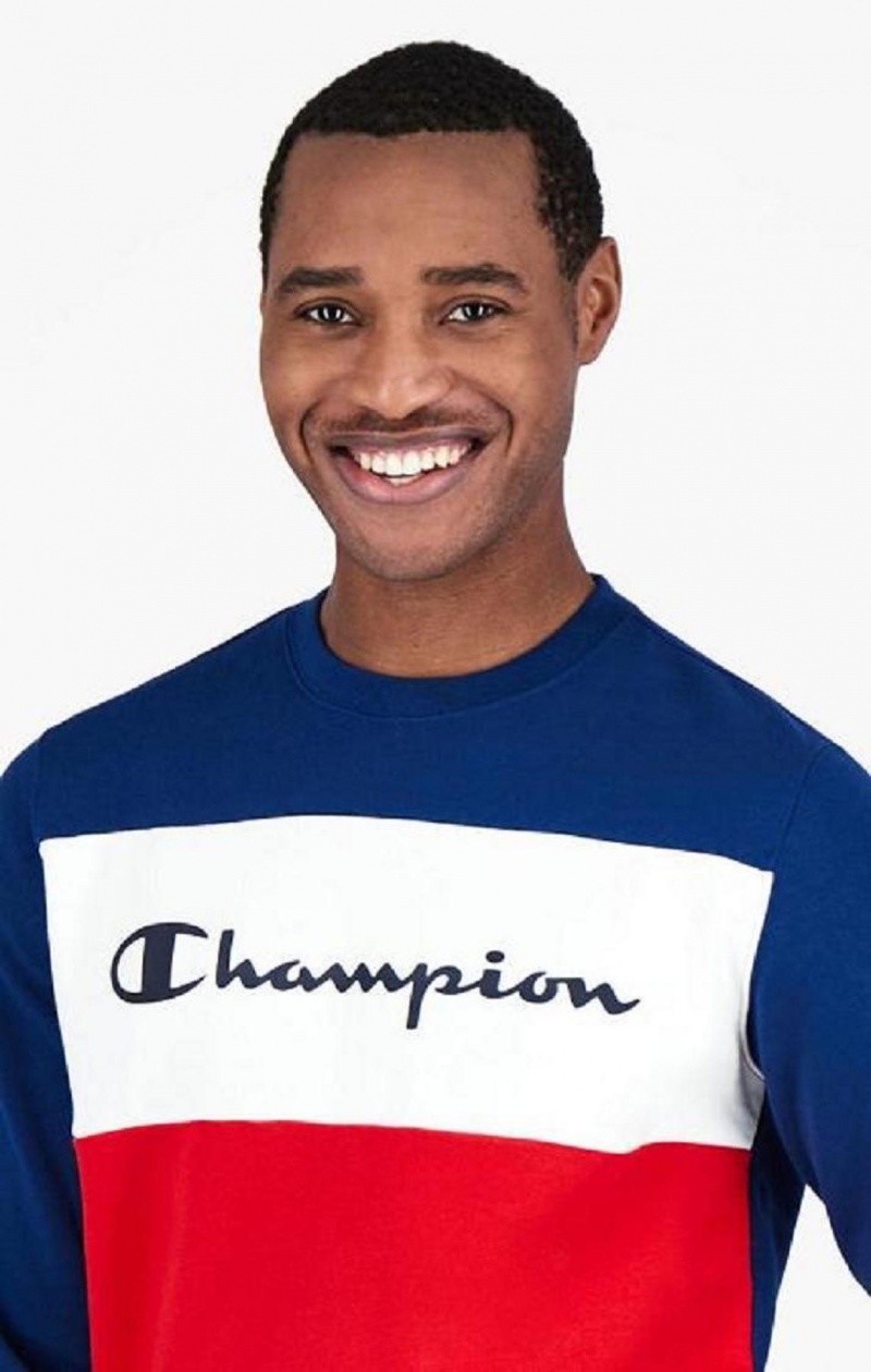 Champion Colour Block Script Logo Sweatshirt Tröjor Herr Blå | 8953-IBUSK