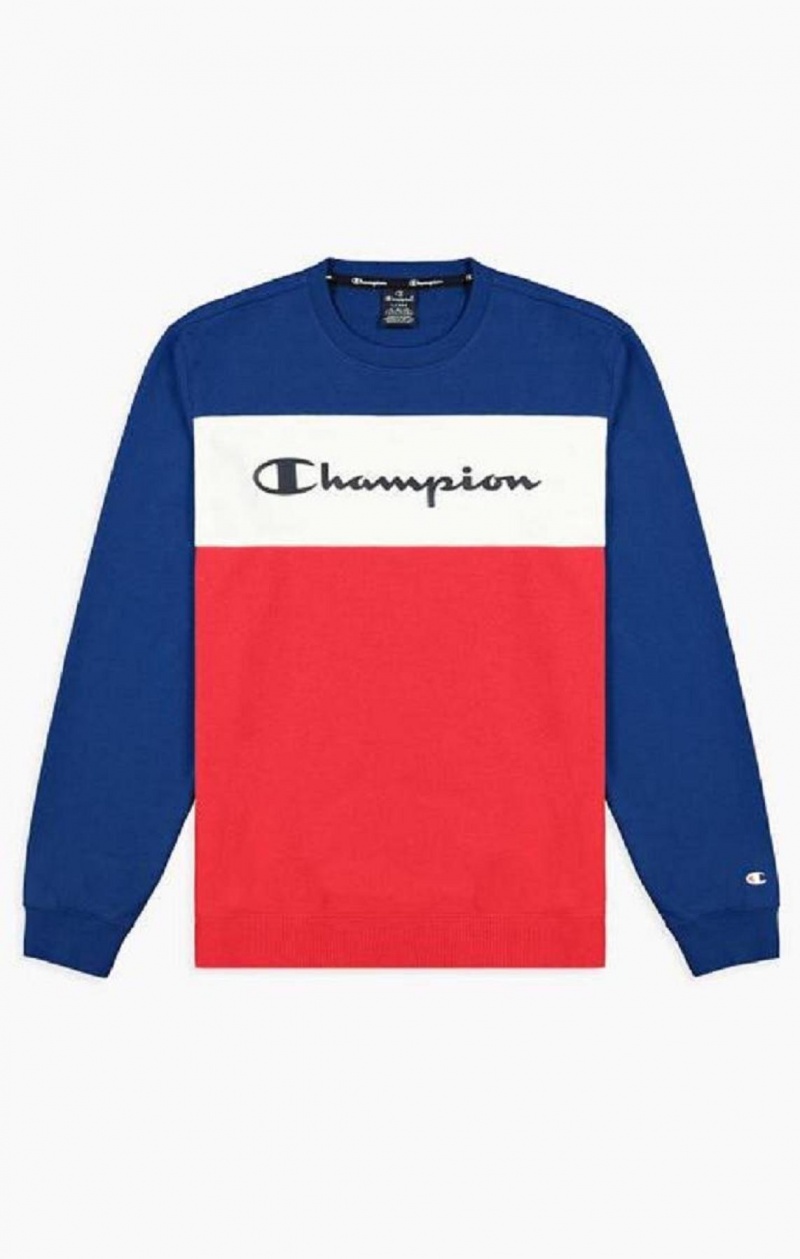 Champion Colour Block Script Logo Sweatshirt Tröjor Herr Blå | 8953-IBUSK