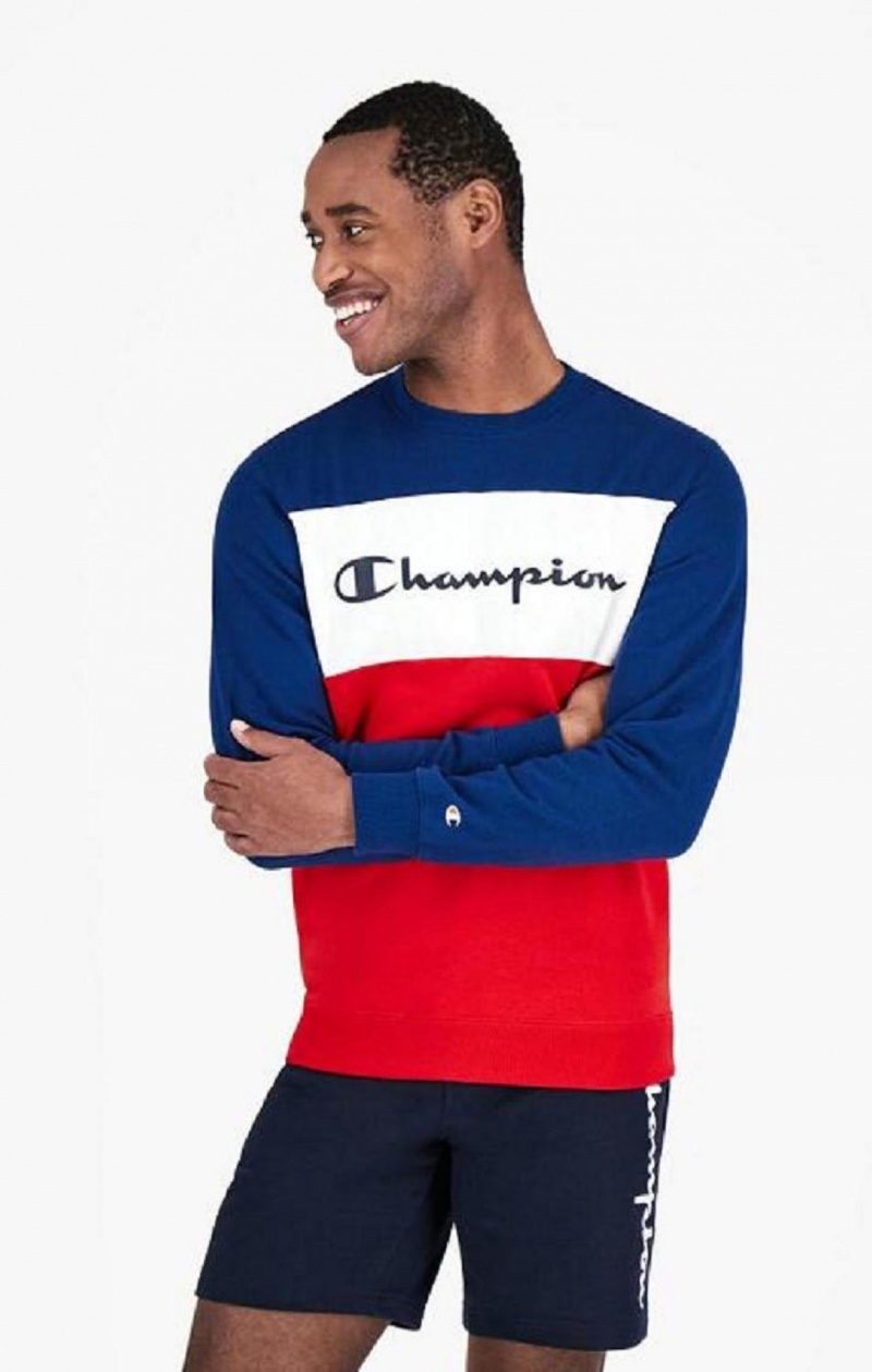 Champion Colour Block Script Logo Sweatshirt Tröjor Herr Blå | 8953-IBUSK