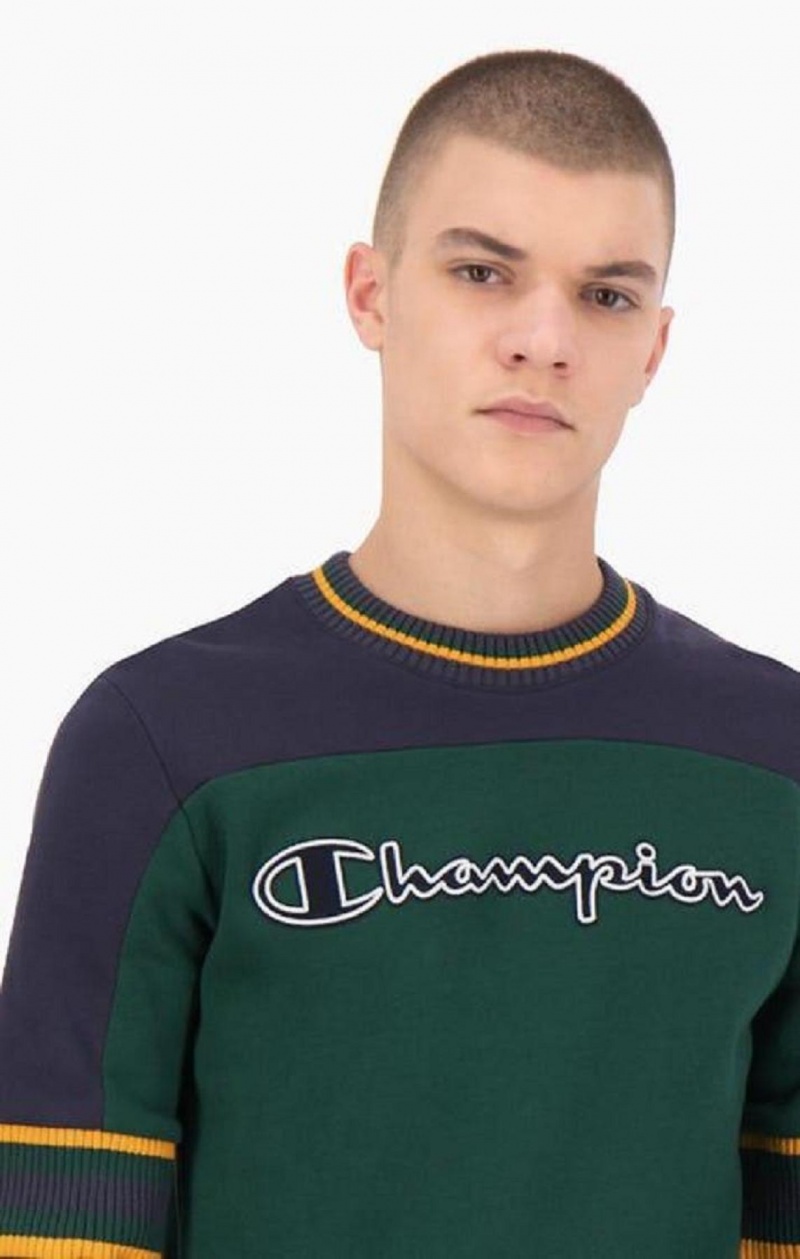 Champion Colour Block Script Logo Sweatshirt Tröjor Herr Gröna | 5490-MSIBV