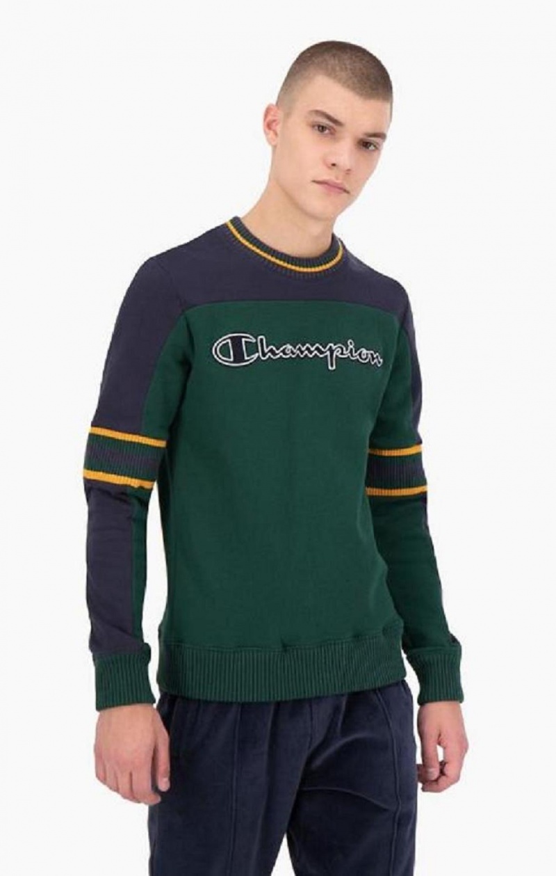 Champion Colour Block Script Logo Sweatshirt Tröjor Herr Gröna | 5490-MSIBV