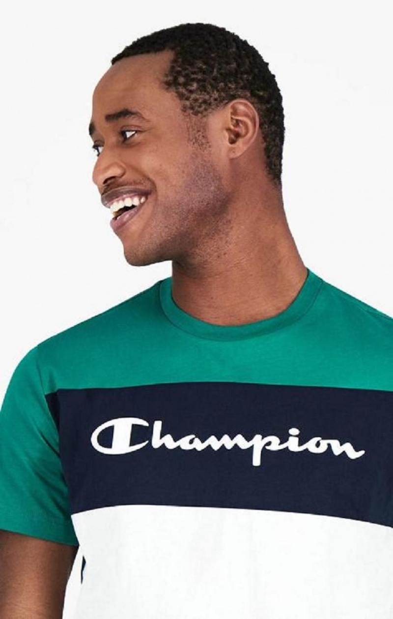 Champion Colour Block Script Logo T-Shirt T-shirt Herr Ljusgröna | 2413-NLWXZ