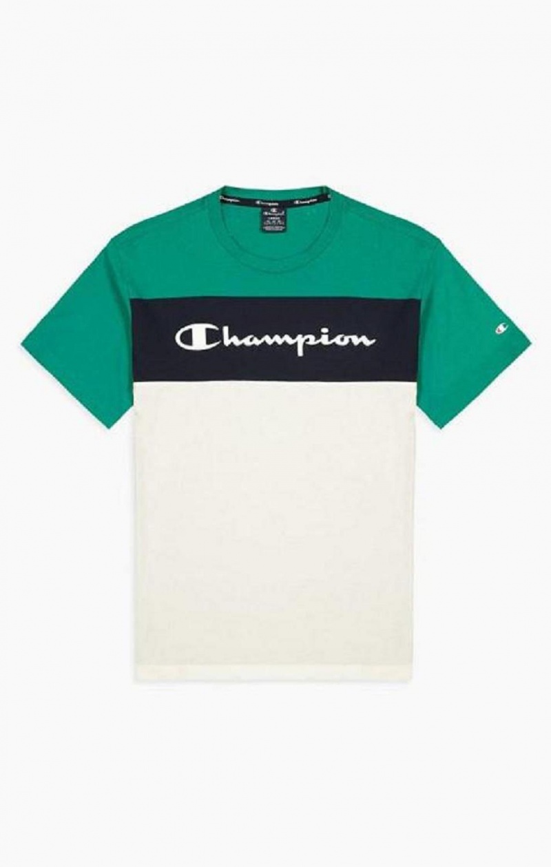 Champion Colour Block Script Logo T-Shirt T-shirt Herr Ljusgröna | 2413-NLWXZ