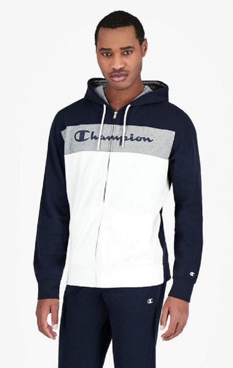 Champion Colour Block Script Logo Zip-Up Sweatsuit Träningsoverall Herr Mörkblå | 6724-WXLQT