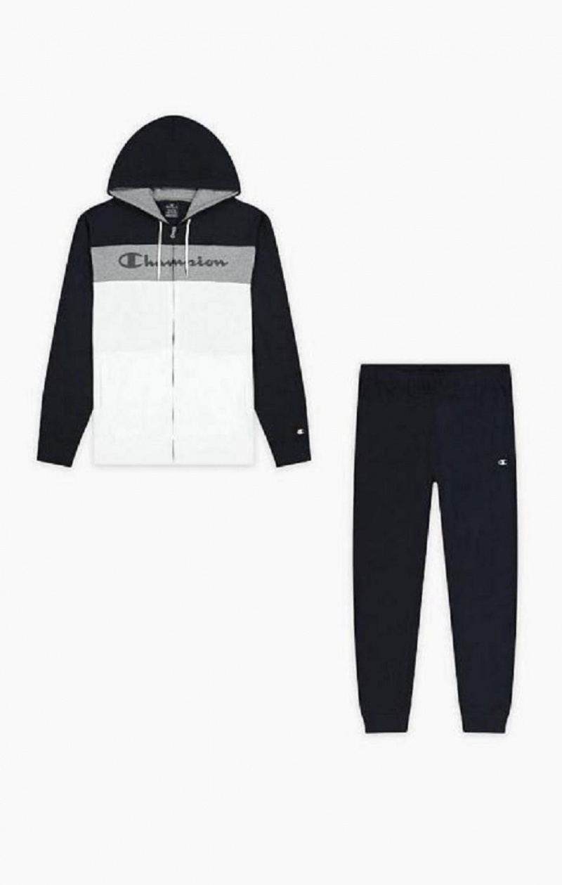 Champion Colour Block Script Logo Zip-Up Sweatsuit Träningsoverall Herr Mörkblå | 6724-WXLQT