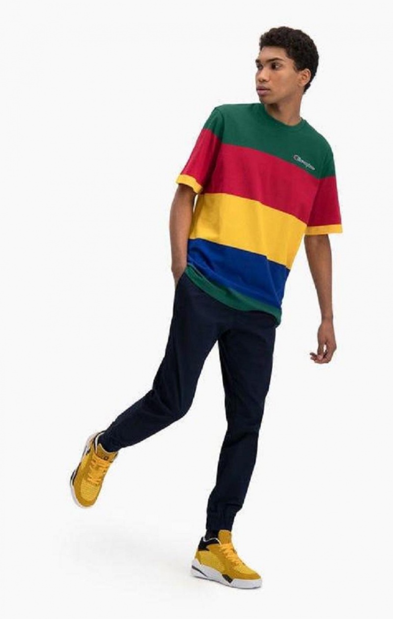 Champion Colour Block Stripe T-Shirt T-shirt Herr Gröna Röda Gula | 0562-KFQYO