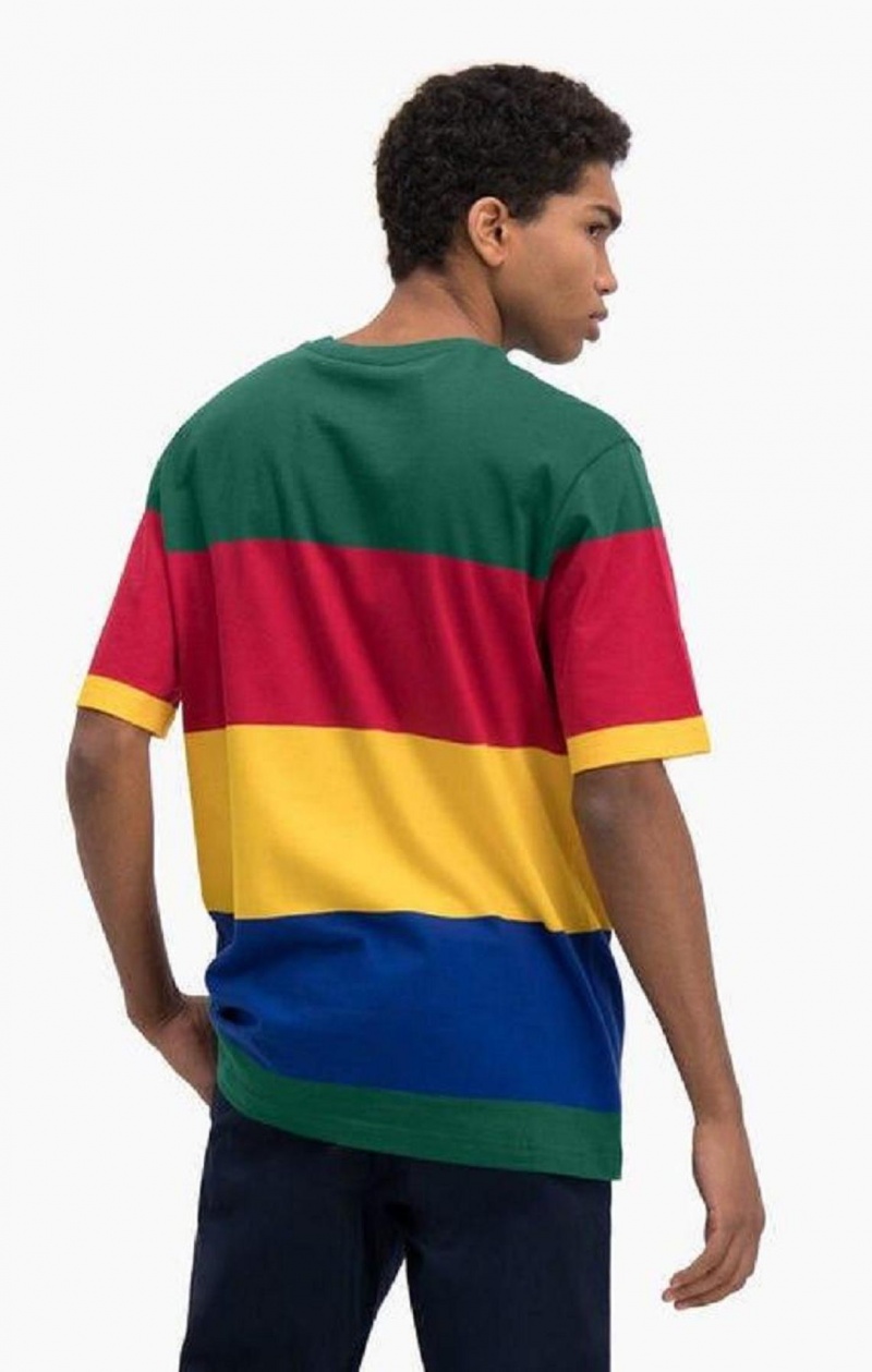 Champion Colour Block Stripe T-Shirt T-shirt Herr Gröna Röda Gula | 0562-KFQYO