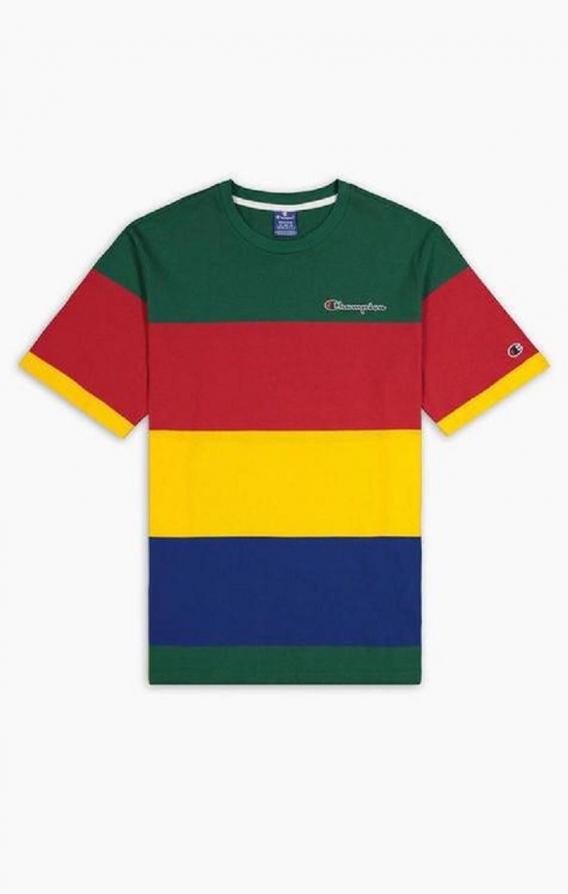 Champion Colour Block Stripe T-Shirt T-shirt Herr Gröna Röda Gula | 0562-KFQYO