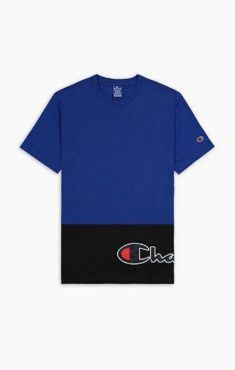 Champion Colour Block Wraparound Logo T-Shirt T-shirt Herr Blå | 0745-WBHQM