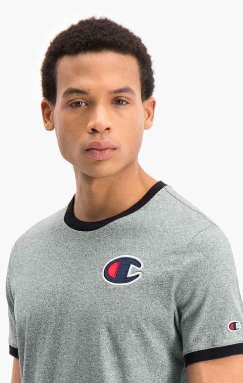 Champion Contrast C Logo Ringer T-Shirt T-shirt Herr Mörkgrå | 1839-LIVXR