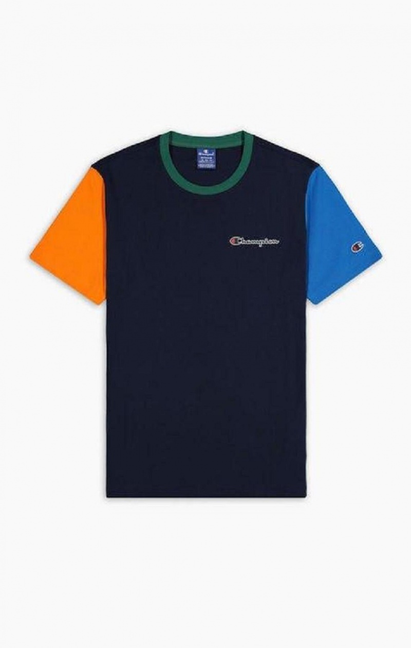 Champion Contrast Colour Block Sleeve T-Shirt T-shirt Herr Mörkblå | 4257-NPWIG