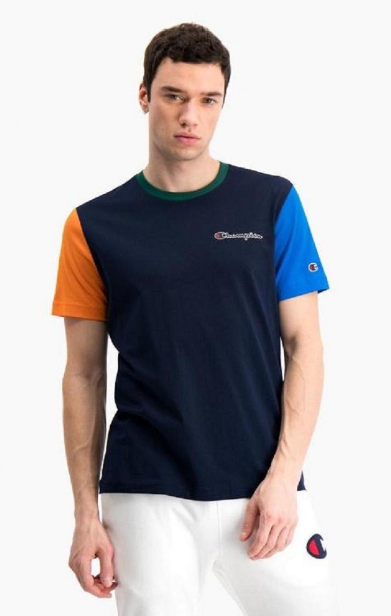 Champion Contrast Colour Block Sleeve T-Shirt T-shirt Herr Mörkblå | 4257-NPWIG