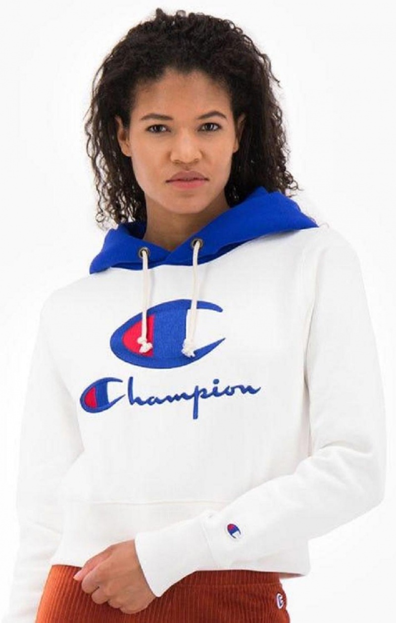 Champion Contrast Hood Logo Detail Jersey Hoodie Hoodie Dam Vita | 2580-BRKSG