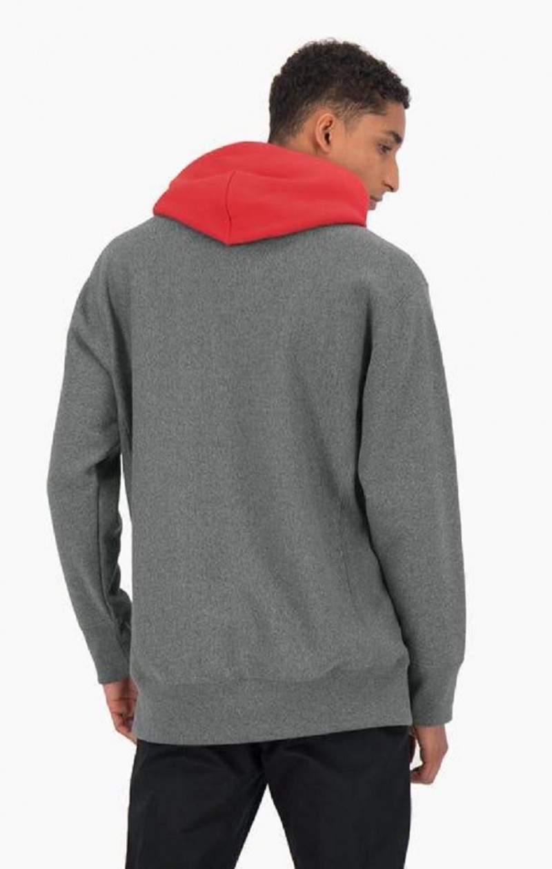 Champion Contrast Hood Reverse Weave Hoodie Hoodie Herr Mörkgrå | 2096-MEYQP