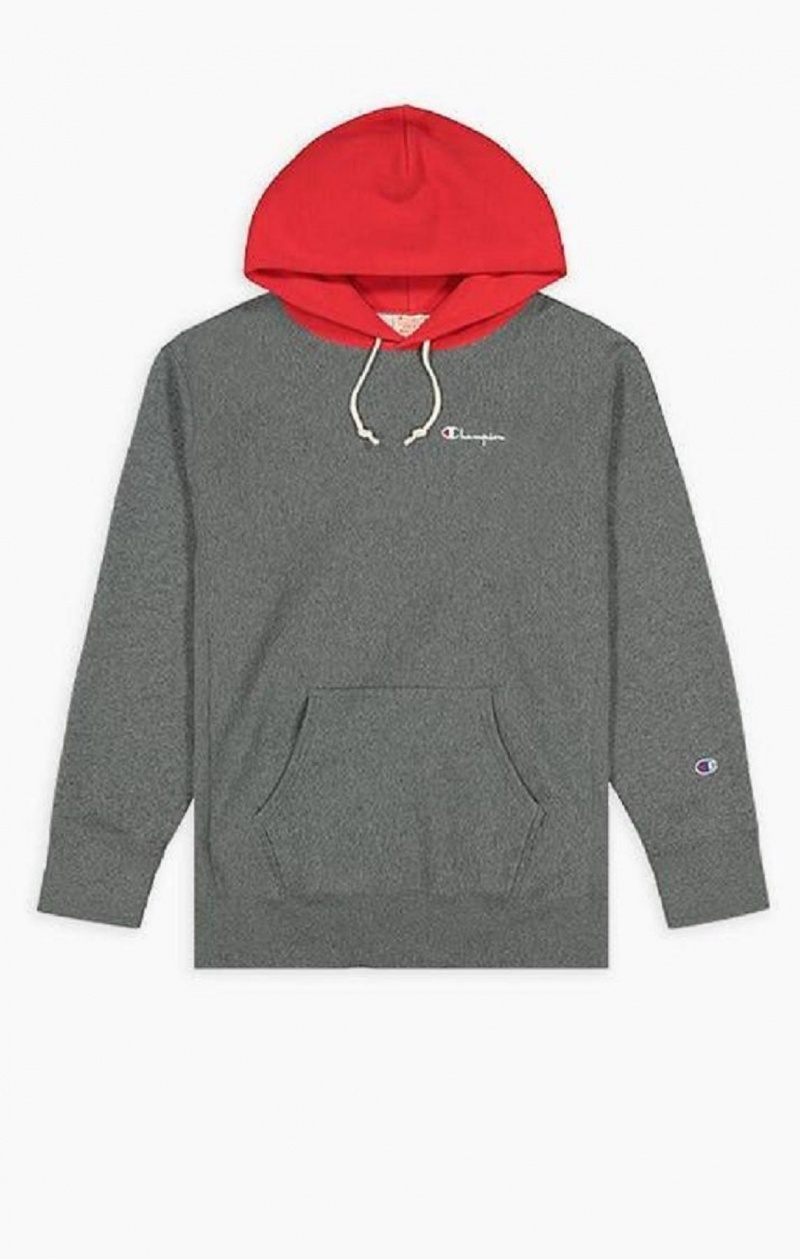 Champion Contrast Hood Reverse Weave Hoodie Hoodie Herr Mörkgrå | 2096-MEYQP