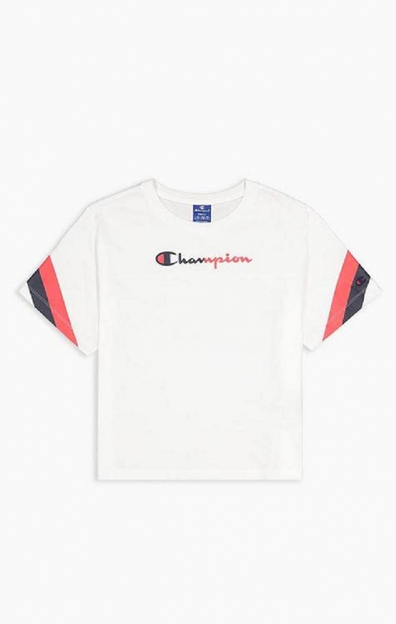 Champion Contrast Logo Stripe Jersey Top T-shirt Dam Vita | 6271-MYKXL