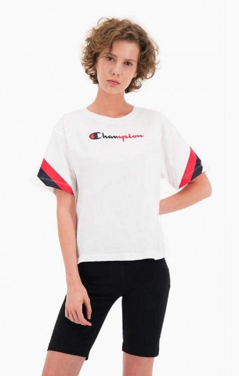 Champion Contrast Logo Stripe Jersey Top T-shirt Dam Vita | 6271-MYKXL