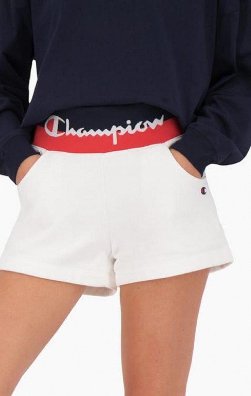 Champion Contrast Midja Script Logo Shorts Shorts Dam Vita | 0923-KTDYG