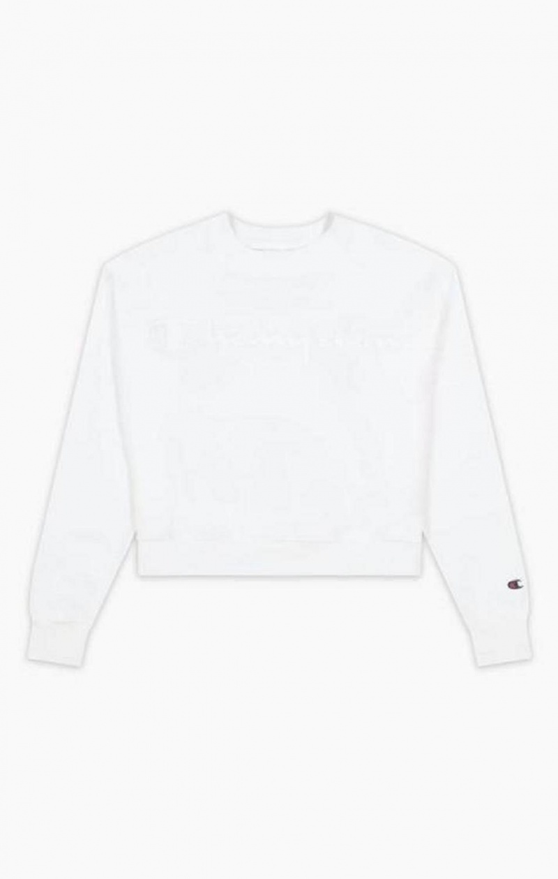 Champion Contrast Rubber Script Logo Sweatshirt Tröjor Dam Vita | 5179-DIJKL